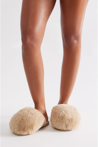 Buzz Faux Fur Slippers - Taupe