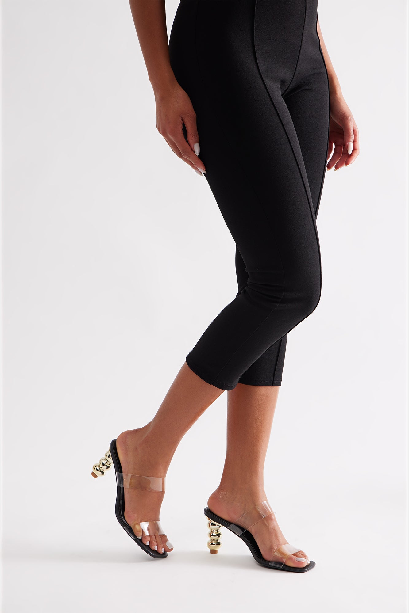 Delani Clear Strap Mules - Black