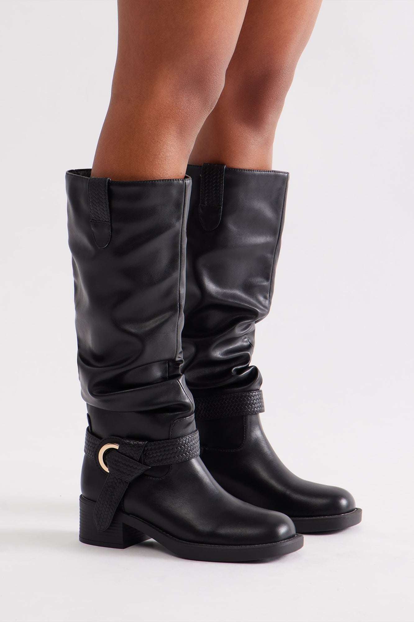 Ride High Braided Buckle Boots - Black