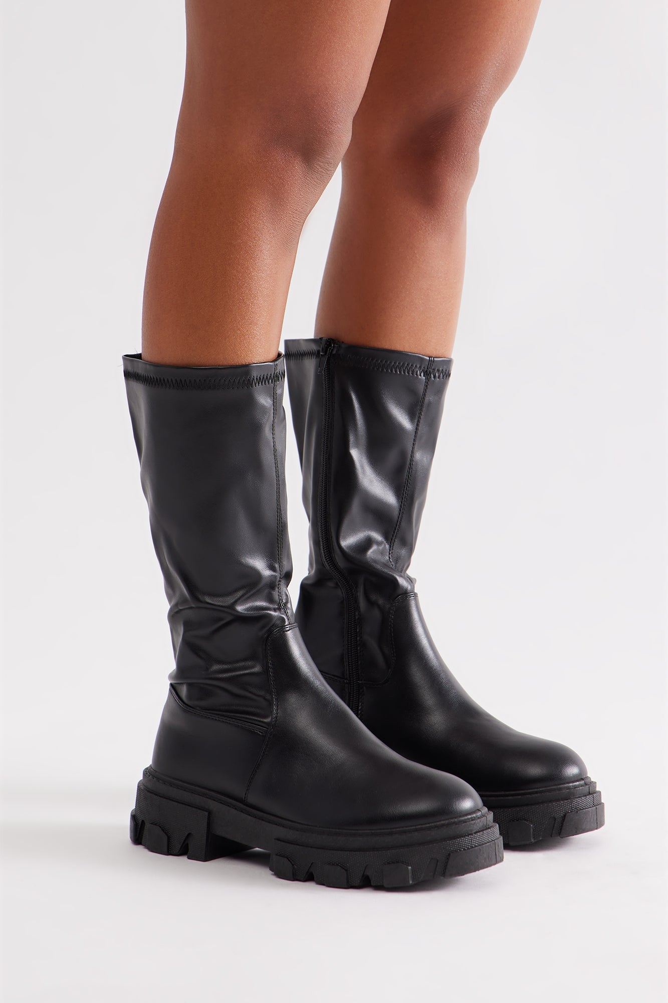 Shale Faux Leather Boots - Black