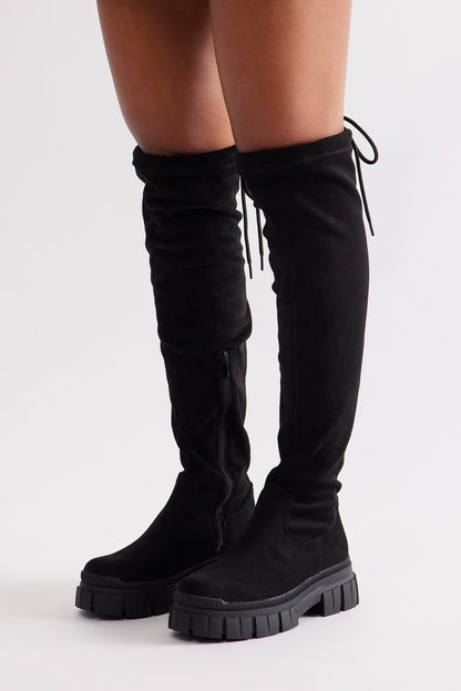 Make You Wait Over The Knee Boots - Black
