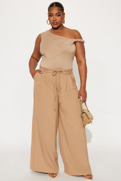 All Attention On Me Twill Rigid Wide Leg Pant 33 - Khaki