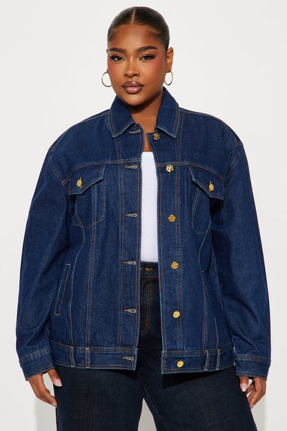 Basic Boyfriend Trucker Denim Jacket - Dark Wash