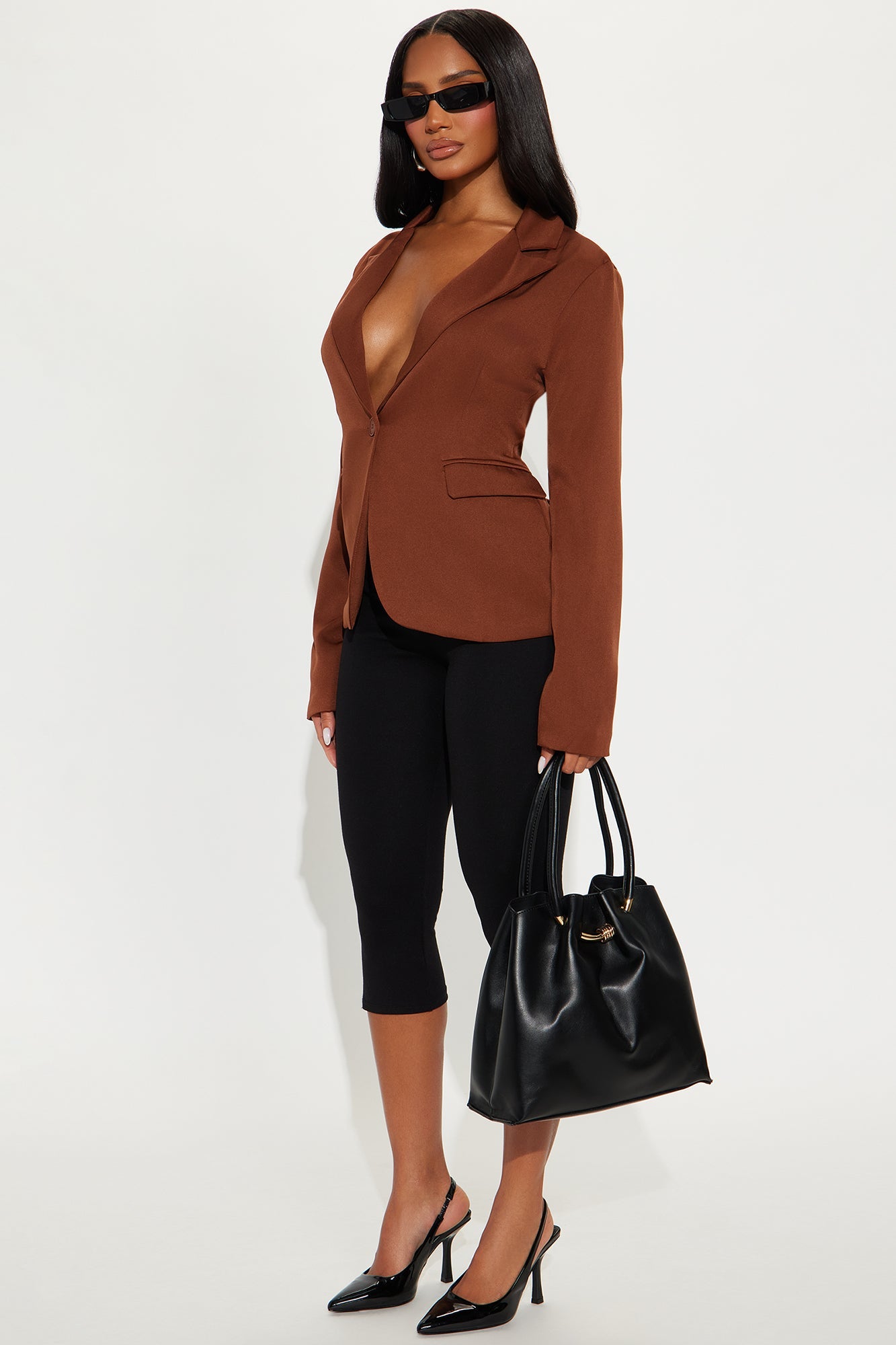 Clarice Single Breasted Blazer - Brown