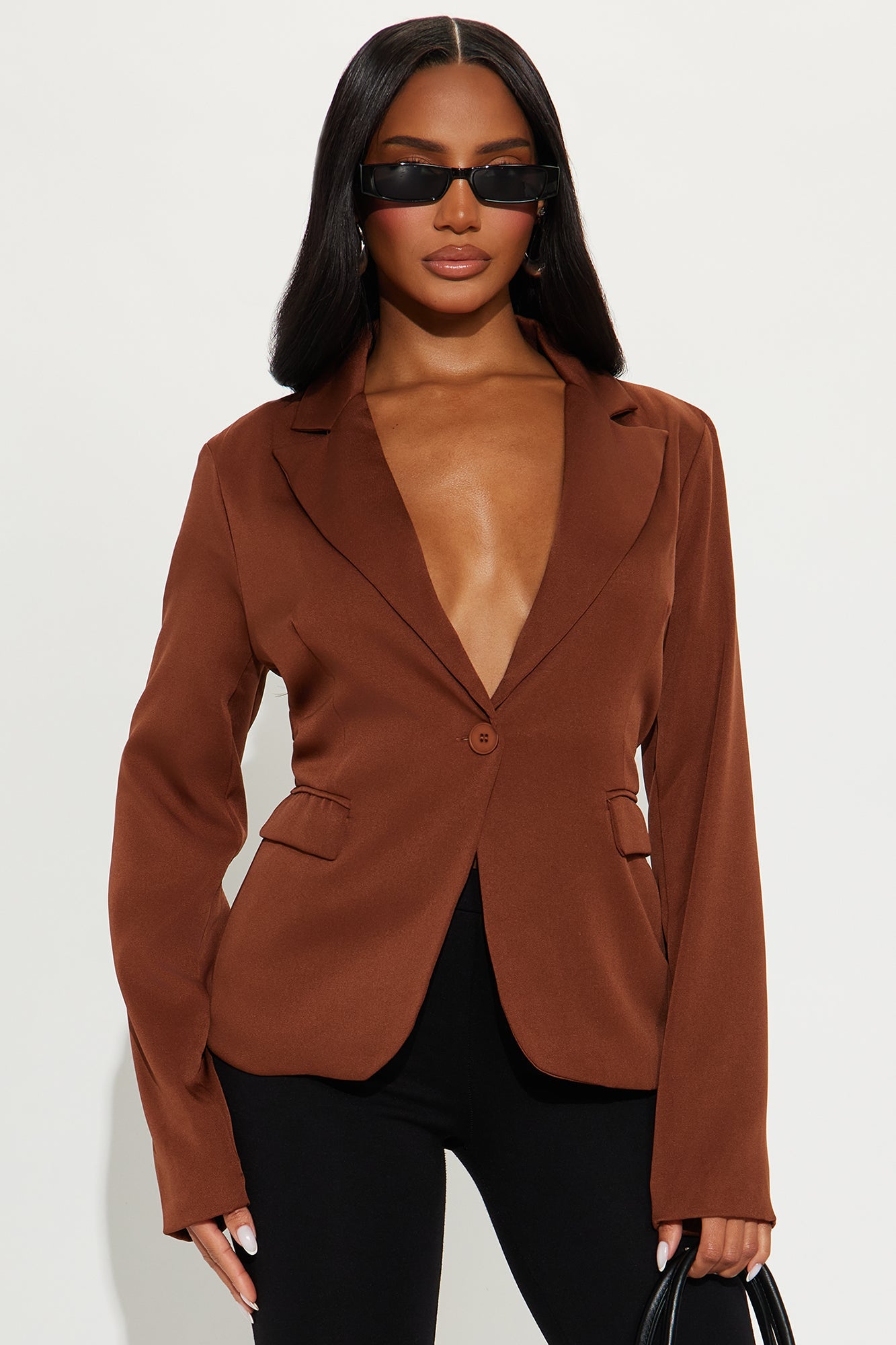 Clarice Single Breasted Blazer - Brown