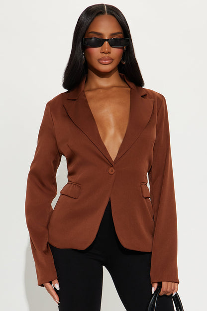 Clarice Single Breasted Blazer - Brown
