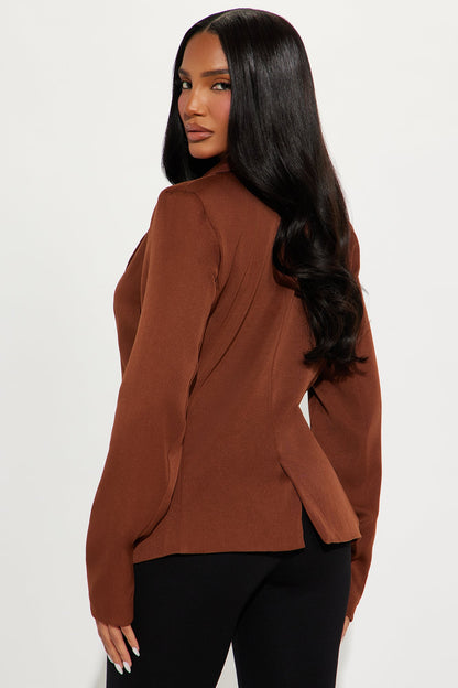 Clarice Single Breasted Blazer - Brown