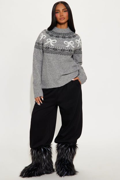 Bow Chic Pullover Sweater - Grey/combo