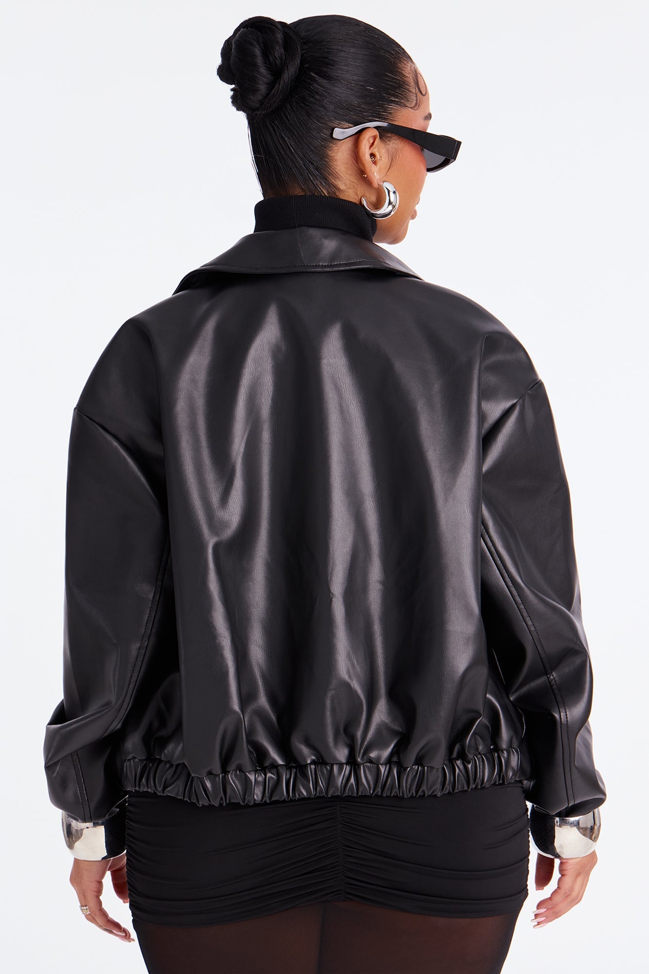 Iman It Girl Faux Leather Bomber Jacket - Black