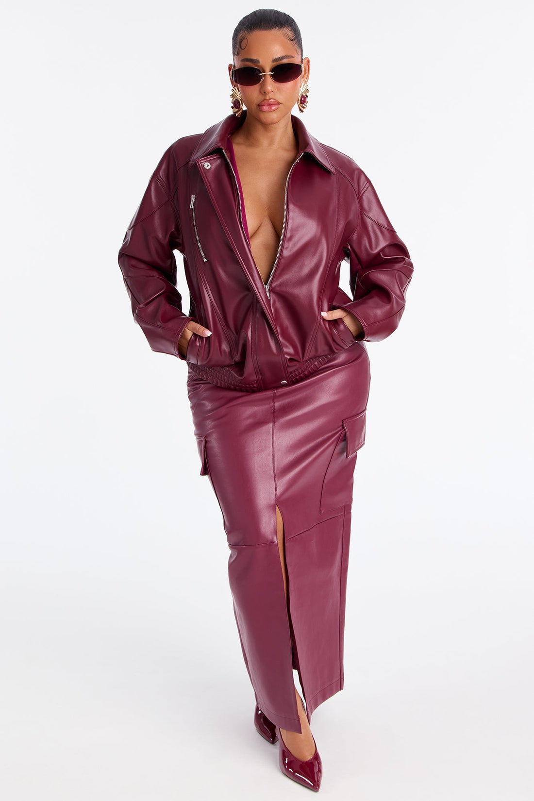More To Come Faux Leather Bomber Jacket - Burgundy