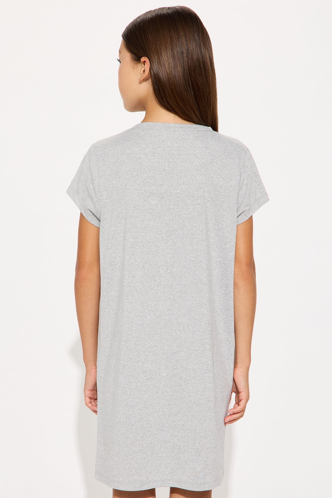 Mini Joyful Teddy Bear Short Sleeve Shirt Dress - Heather Grey