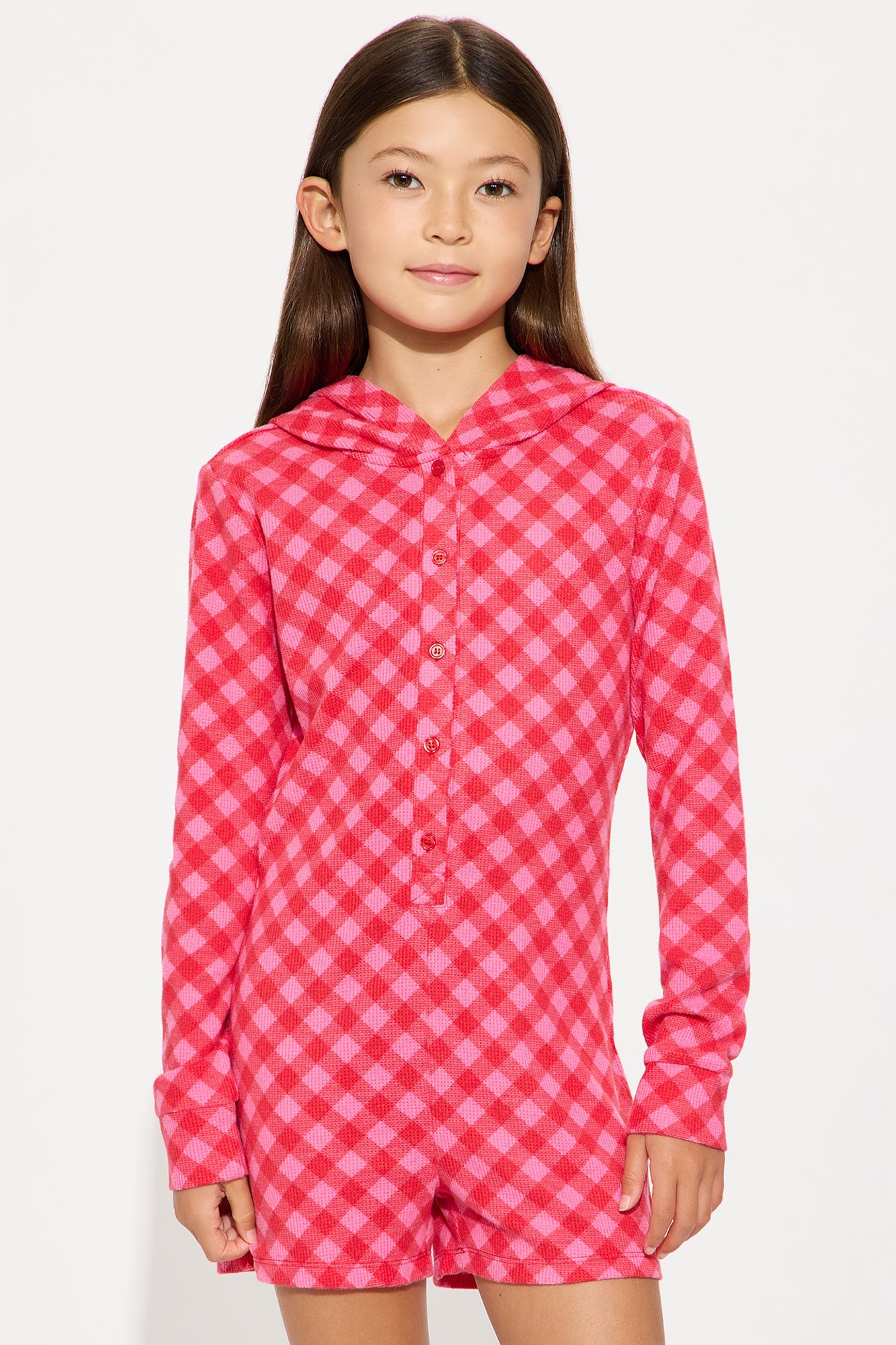 Mini Something Cozy Waffle Hoodie Romper Onesie - Red