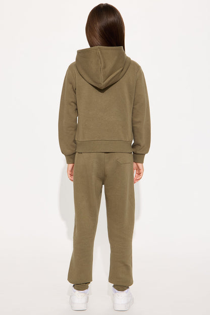 Mini Relaxed Vibe Zip Up Jacket and Jogger Pant Set - Olive