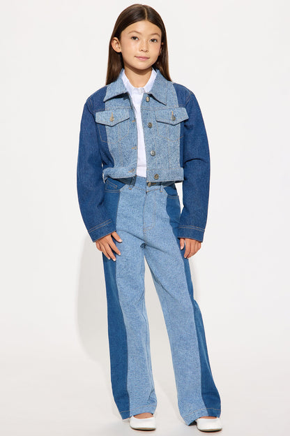 Mini Mia Two Tone Denim Jacket - Blue/combo