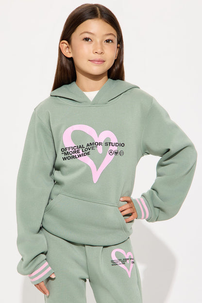 Mini More Love Worldwide Hoodie And Pant Set - Sage
