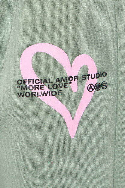 Mini More Love Worldwide Hoodie And Pant Set - Sage