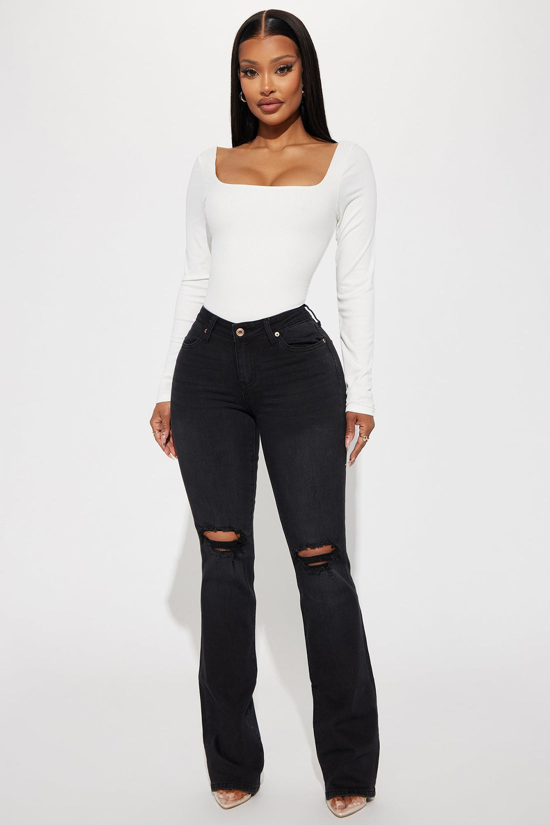 Jessie Mid Rise Distressed Bootcut Jean - Black
