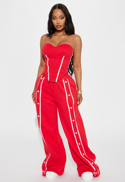 Sara Fleece Track Pant Set - Red