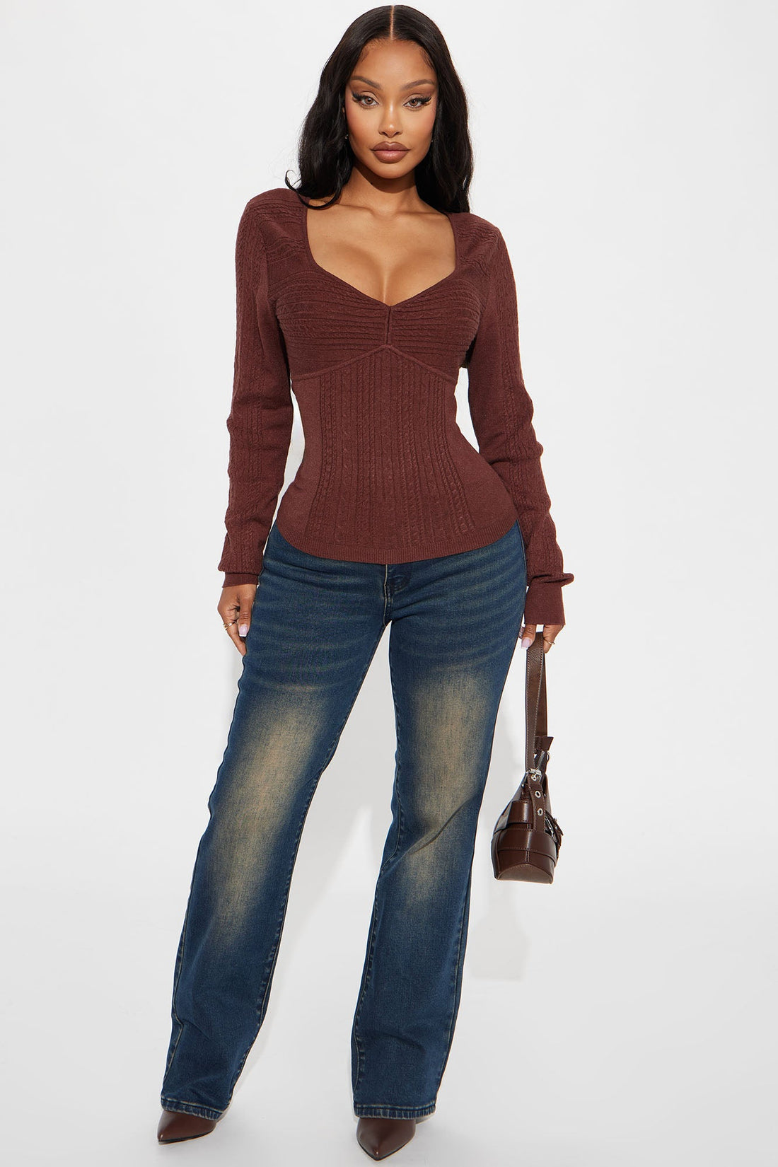 Chrissy Cable Knit Sweater - Chocolate