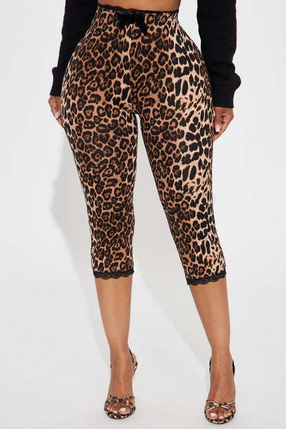 Florentina Lace Trim Capri Legging - Brown/combo