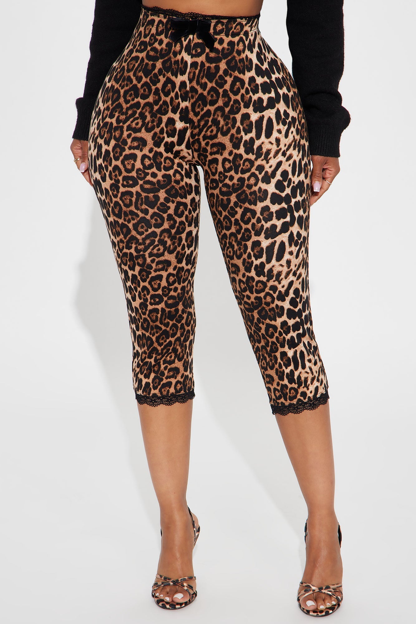 Florentina Lace Trim Capri Legging - Brown/combo