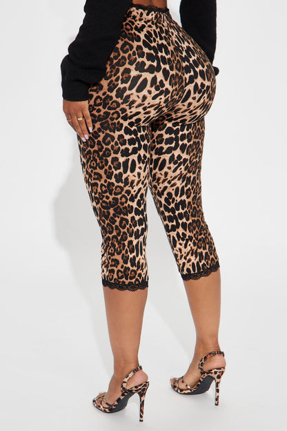 Florentina Lace Trim Capri Legging - Brown/combo