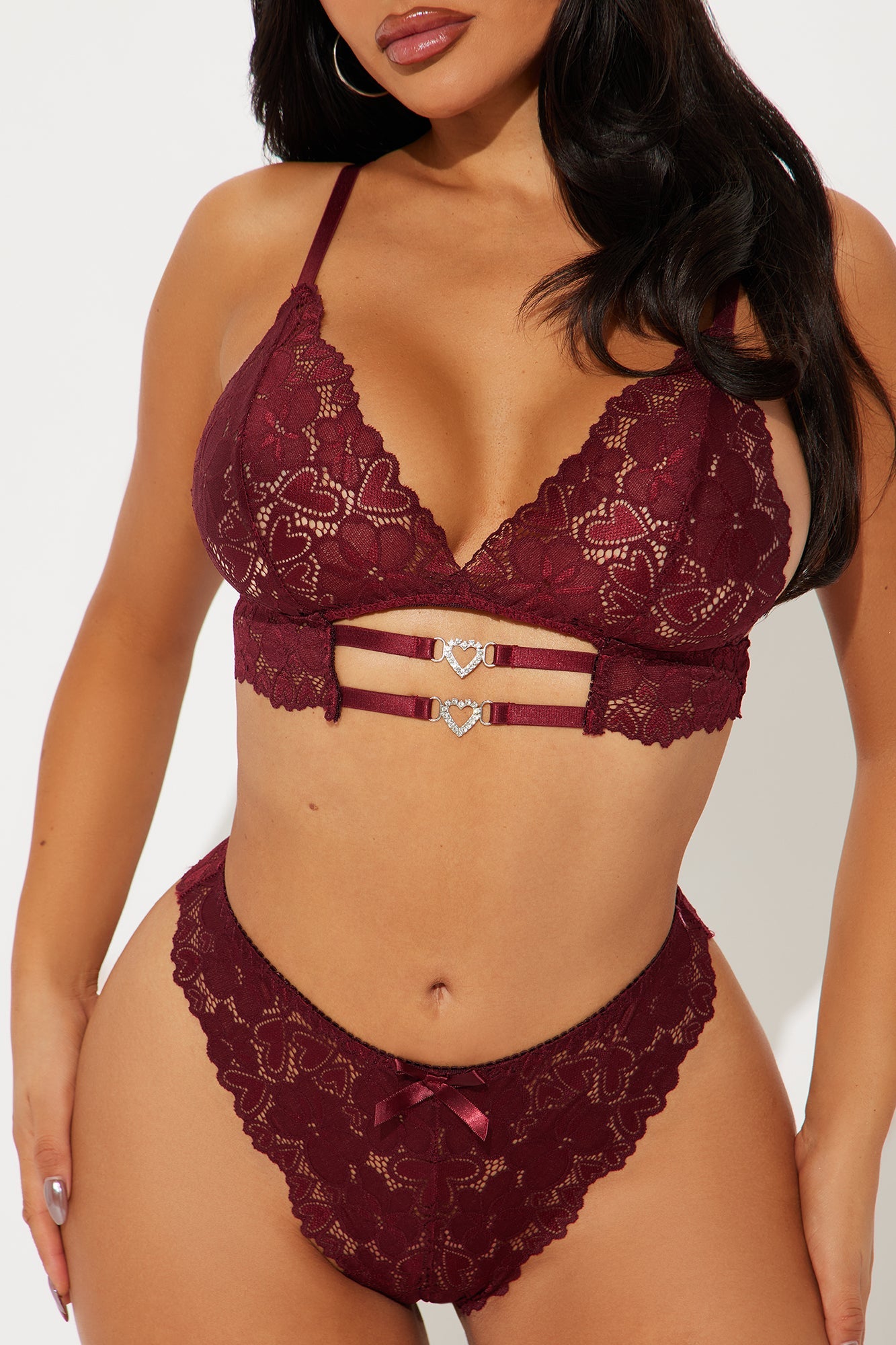 Secret Love Affair Crotchless 2 Piece Set - Wine