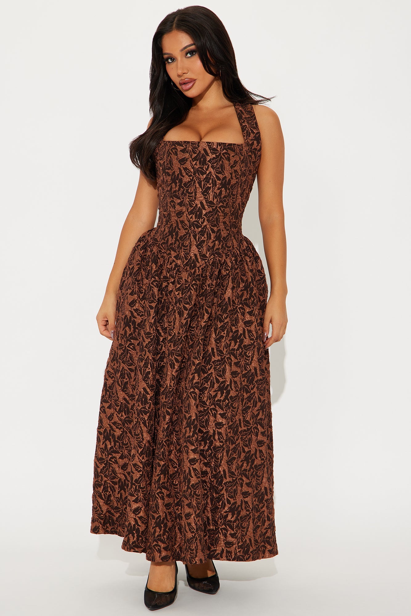Meredith Jacquard Maxi Dress - Brown