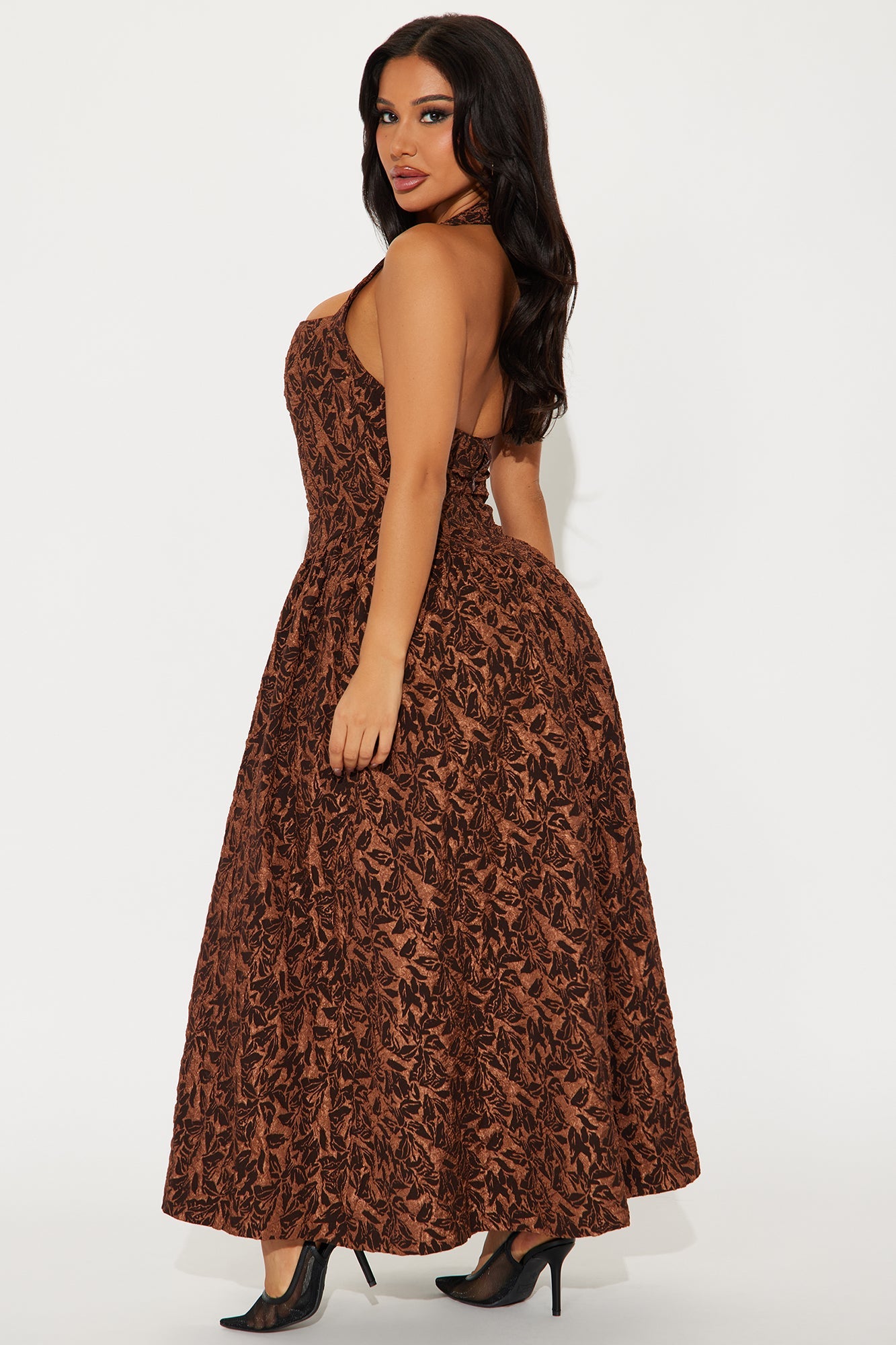Meredith Jacquard Maxi Dress - Brown