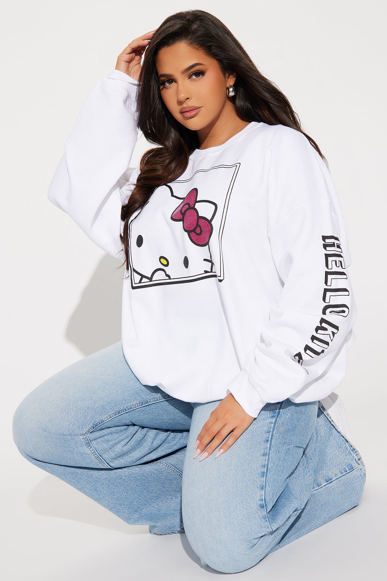 Hello Kitty Glitter Crew Neck Sweatshirt - White