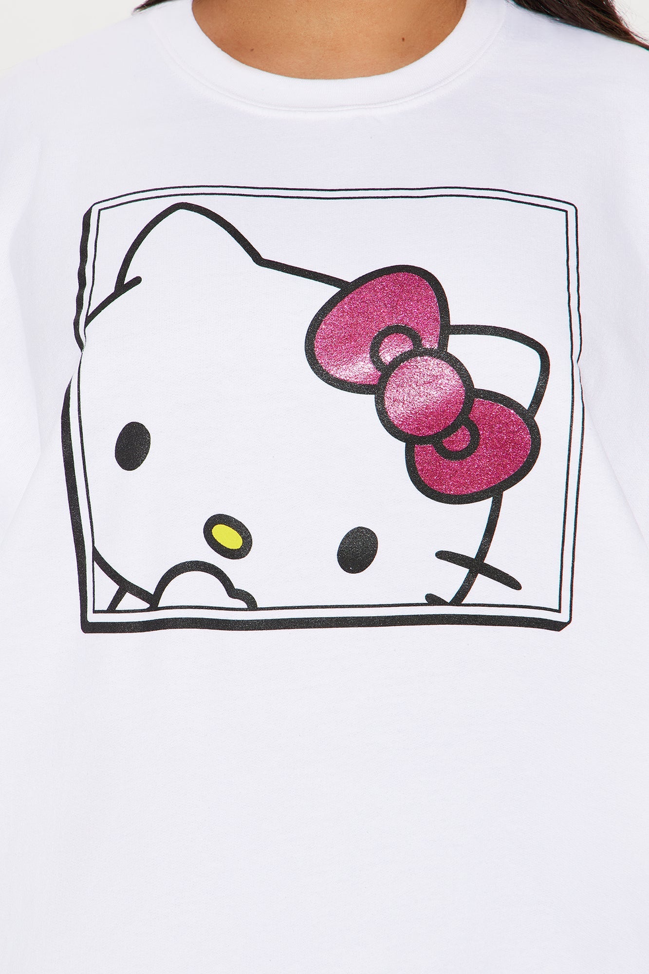 Hello Kitty Glitter Crew Neck Sweatshirt - White