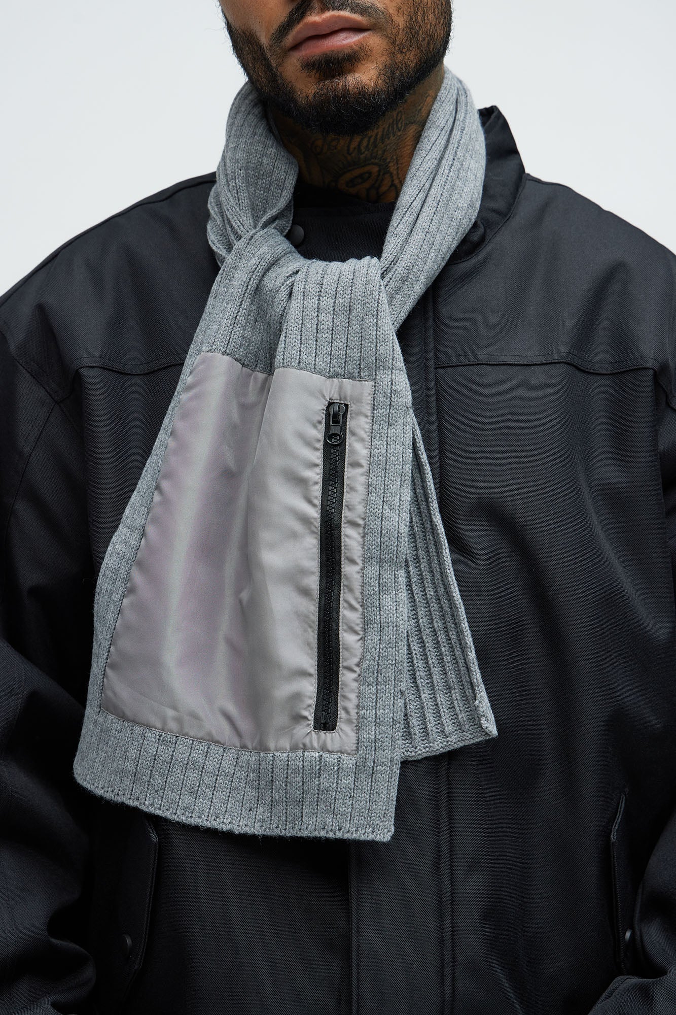 Cold Ribbed Knit Scarf - Heather Grey