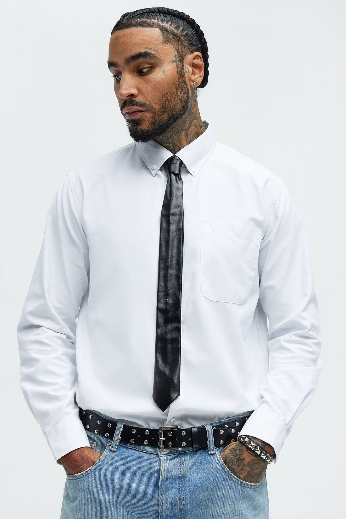 Sleek Style Faux Leather Tie - Black