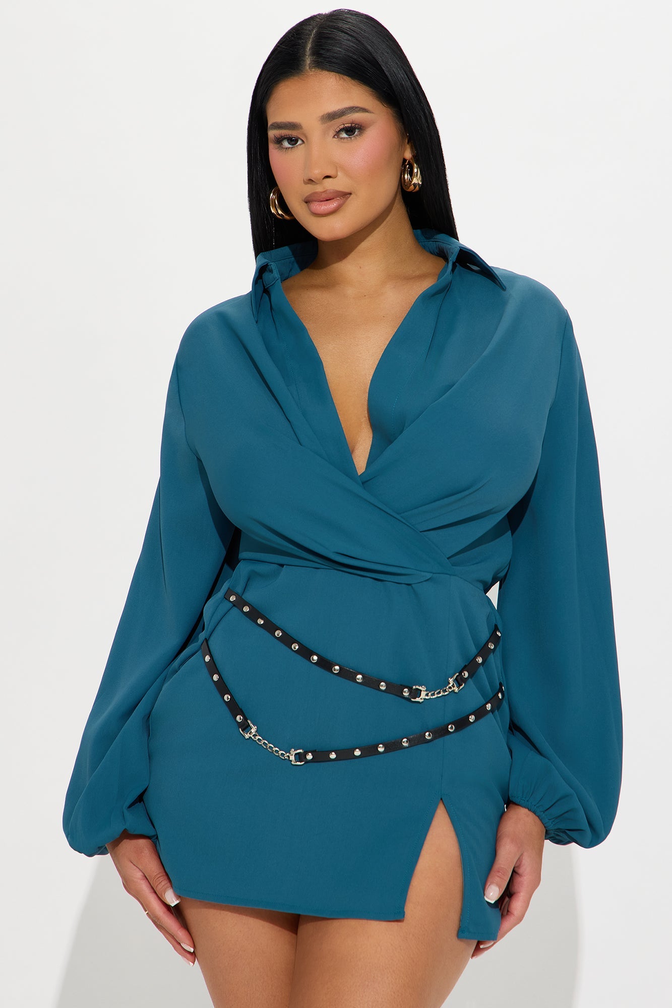 Fine &amp; Dandy Belted Mini Dress - Teal