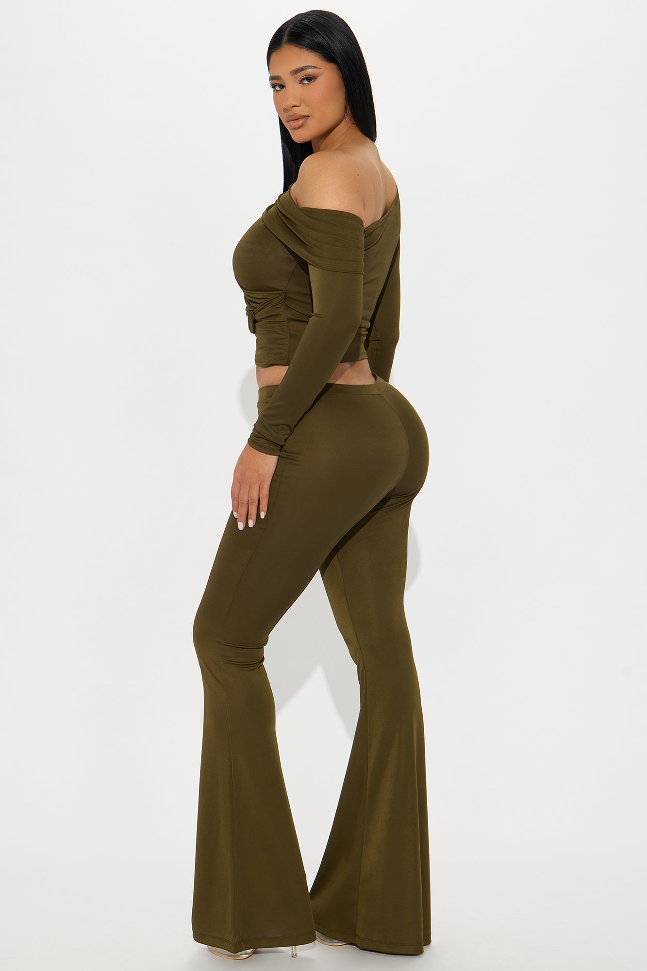 Evelyn One Shoulder Draped Pant Set - Olive