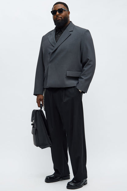Ronan Cropped Double Breasted Blazer - Charcoal