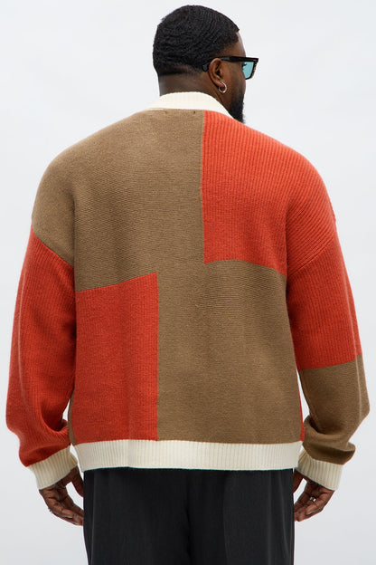 Home Hearth Collared Cardigan - Rust/combo