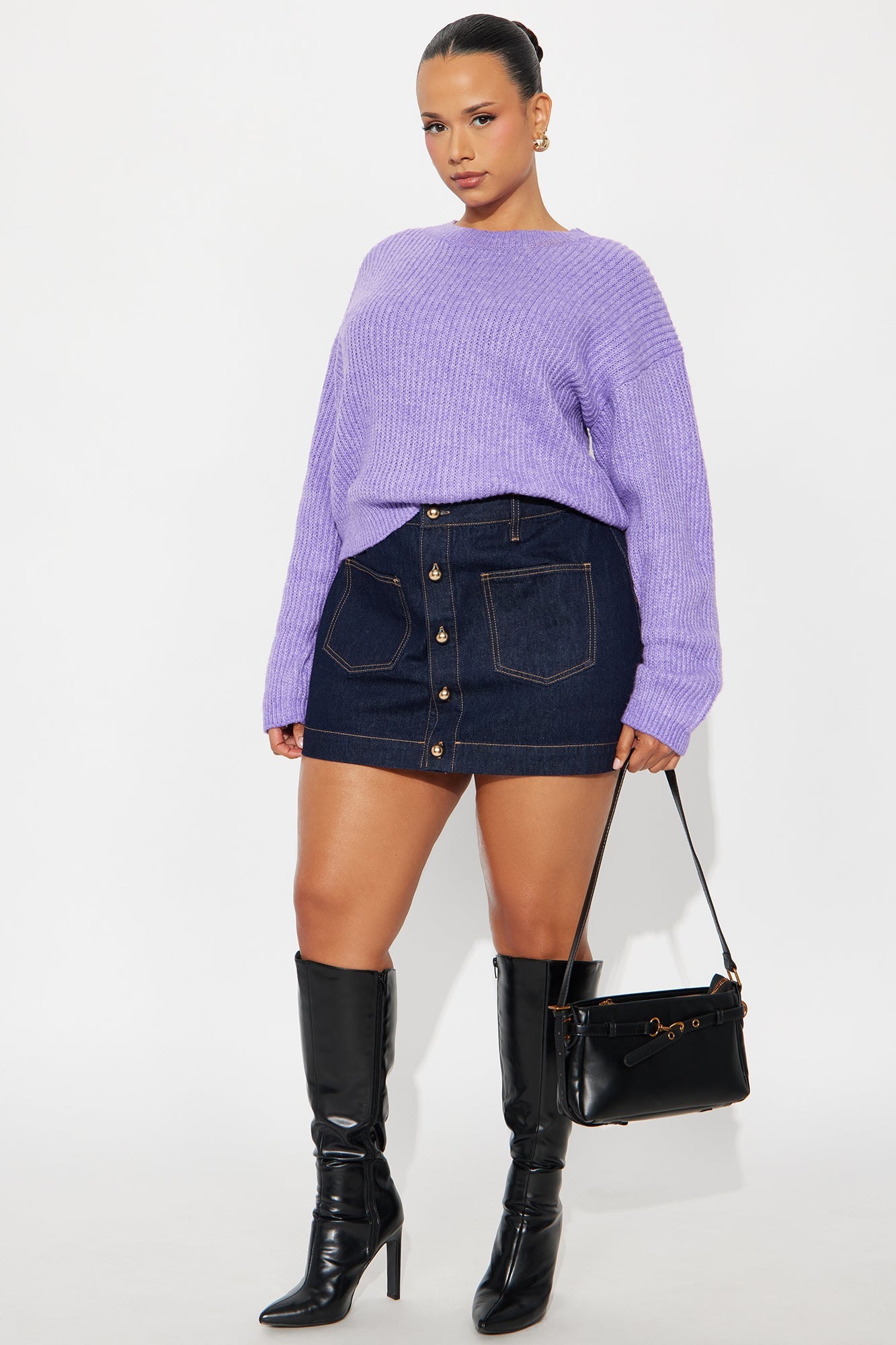 Bring Me Coffee Chunky Knit Pullover Sweater - Purple
