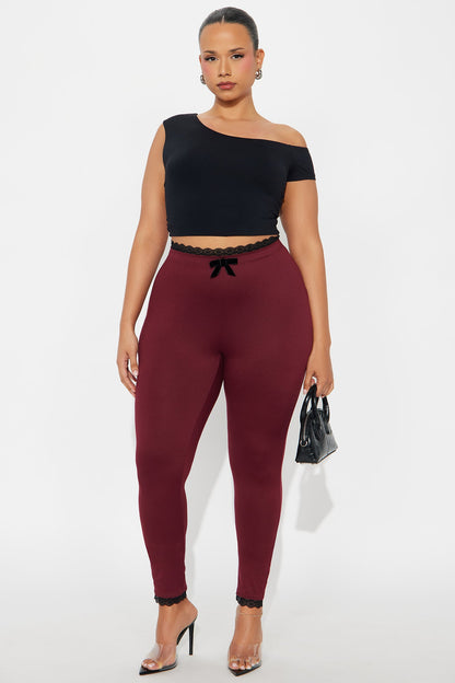 Valentina Solid Lace Trim Legging - Burgundy