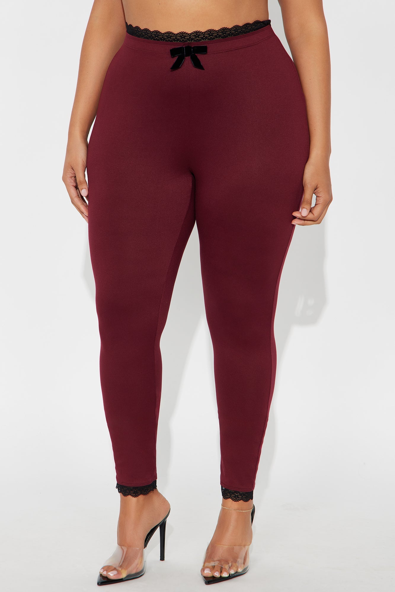 Valentina Solid Lace Trim Legging - Burgundy