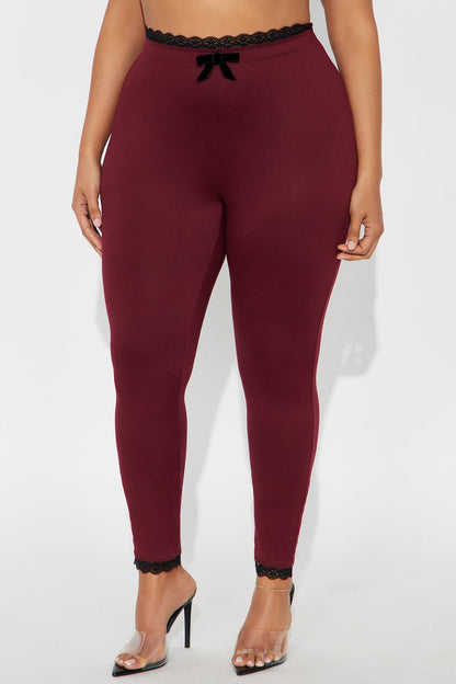 Valentina Solid Lace Trim Legging - Burgundy