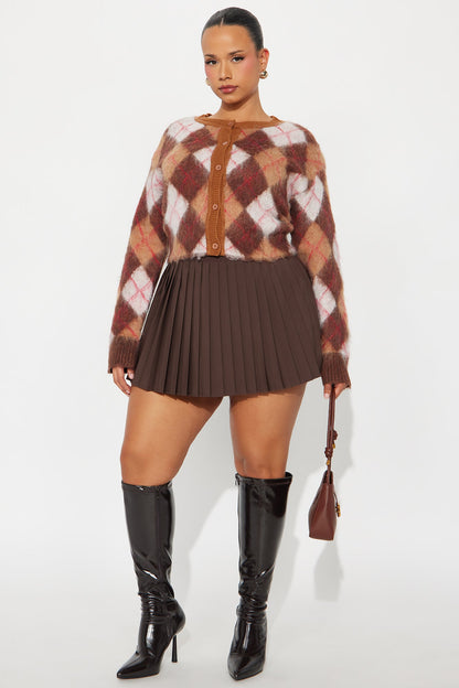 Argyle Babe Fuzzy Cardigan - Taupe/combo