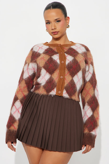 Argyle Babe Fuzzy Cardigan - Taupe/combo