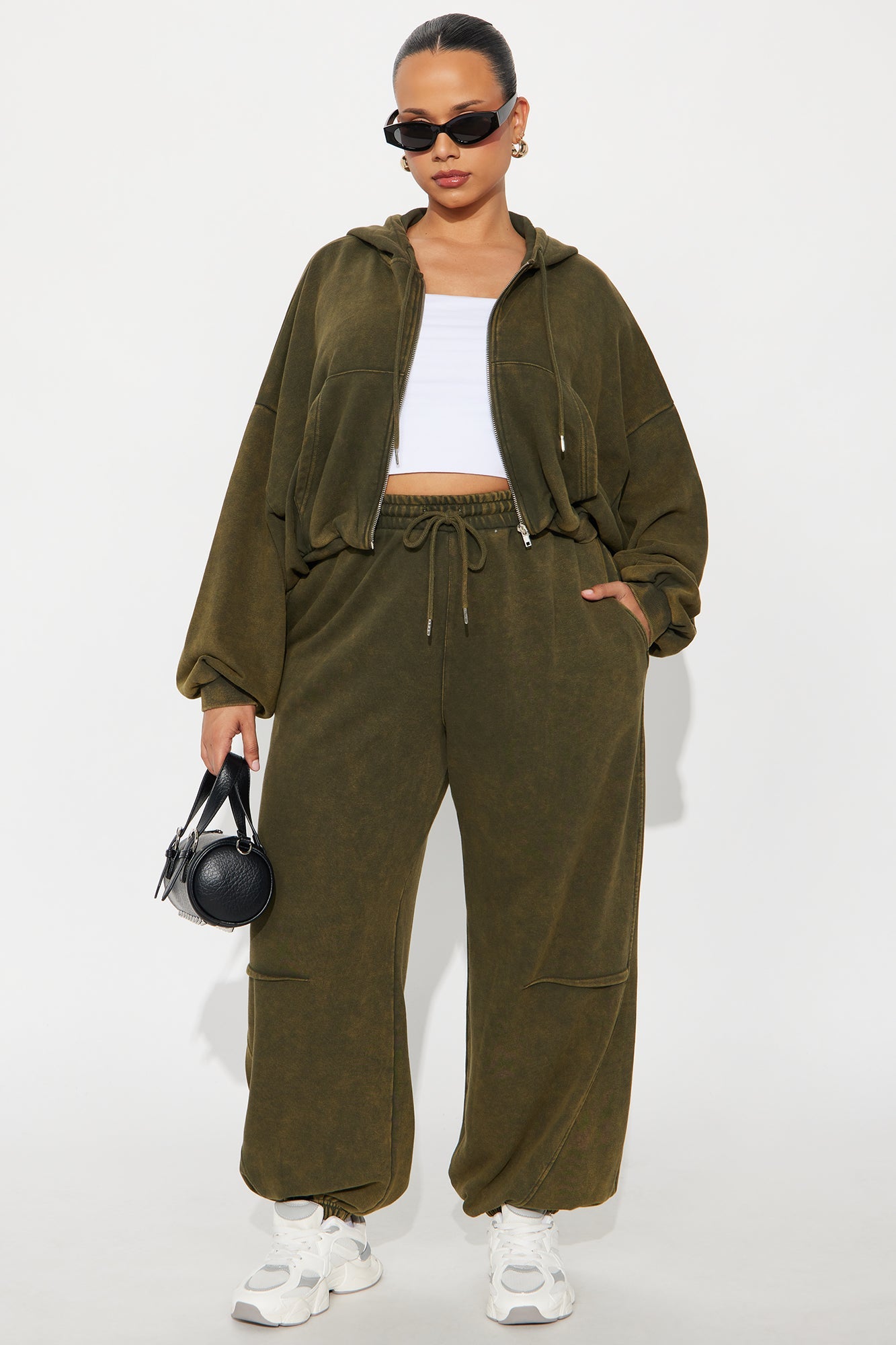 Farah Bubble Hem Washed Hoodie Jogger Set - Olive