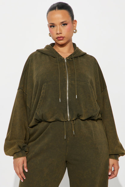 Farah Bubble Hem Washed Hoodie Jogger Set - Olive