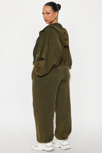 Farah Bubble Hem Washed Hoodie Jogger Set - Olive