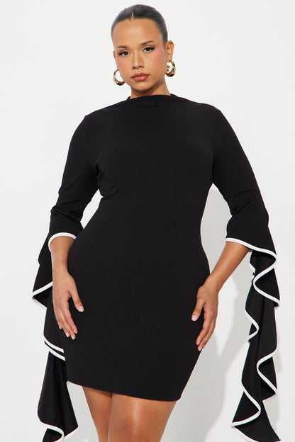 Regan Ruffle Sleeve Mini Dress - Black