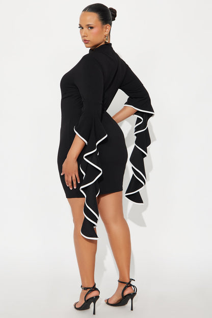 Regan Ruffle Sleeve Mini Dress - Black