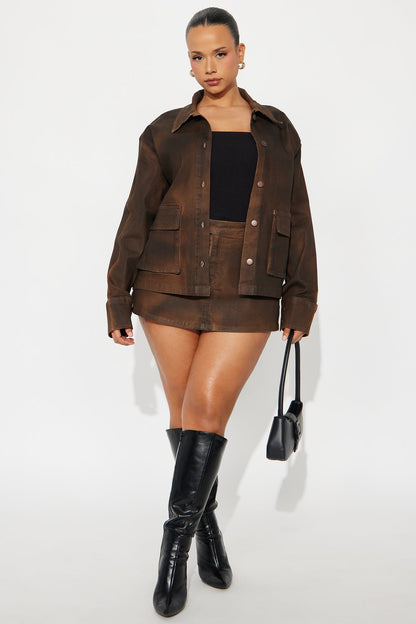 Taking Control Denim Peekaboo Skort - Chocolate