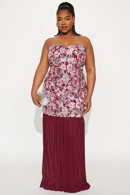 Sequin Statement Chiffon Gown - Burgundy